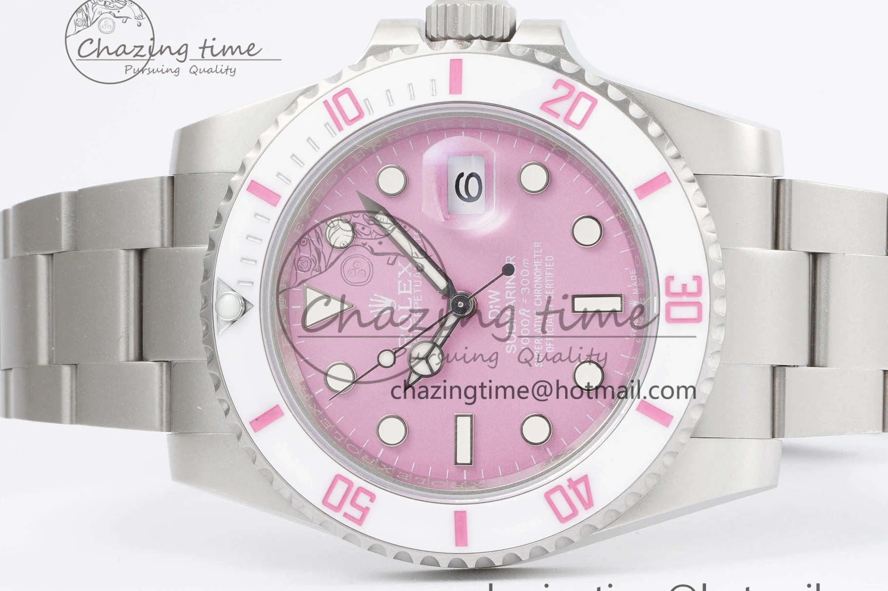MiroTime 0104 Submariner Sandblasted DIWF Best Edition White Bezel Pink Dial Dial on SS Bracelet VR TravelReady 2066